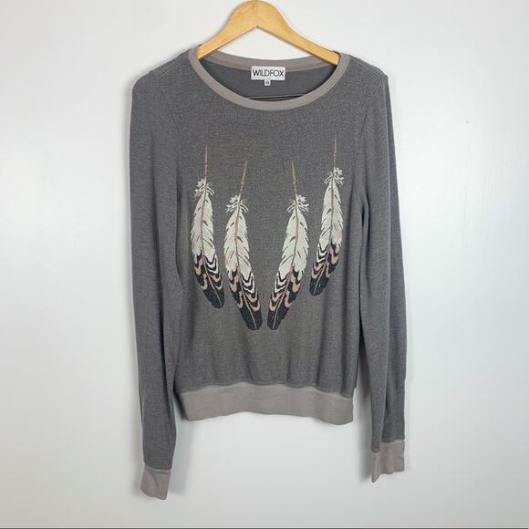 Wildfox Grey Feather Graphic Oversized Pullover Sweatshirt Size Extra Small - Picture 2 of 13